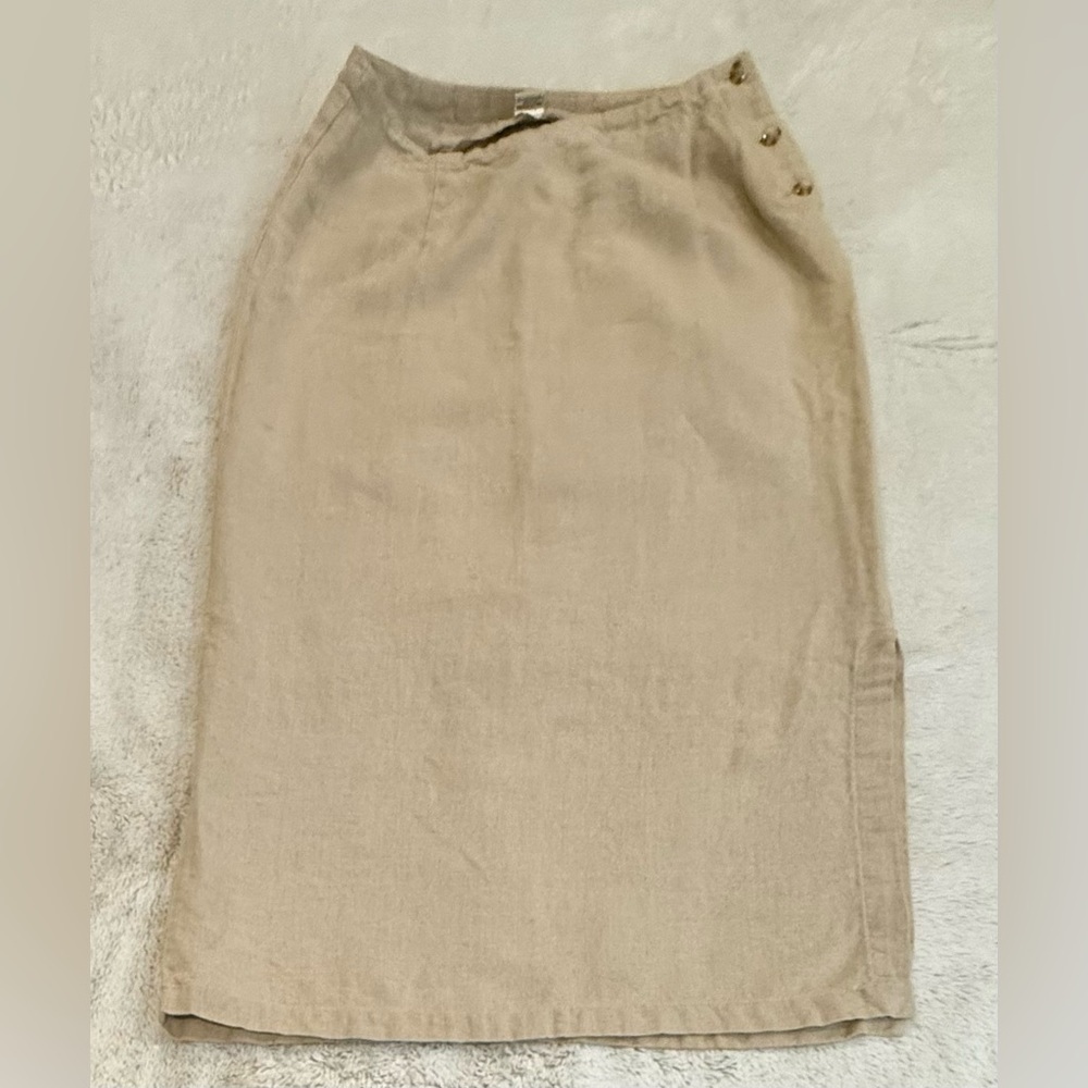 **Eddie Bauer 100% Linen Side Button Midi Skirt – Women’s Size 10**